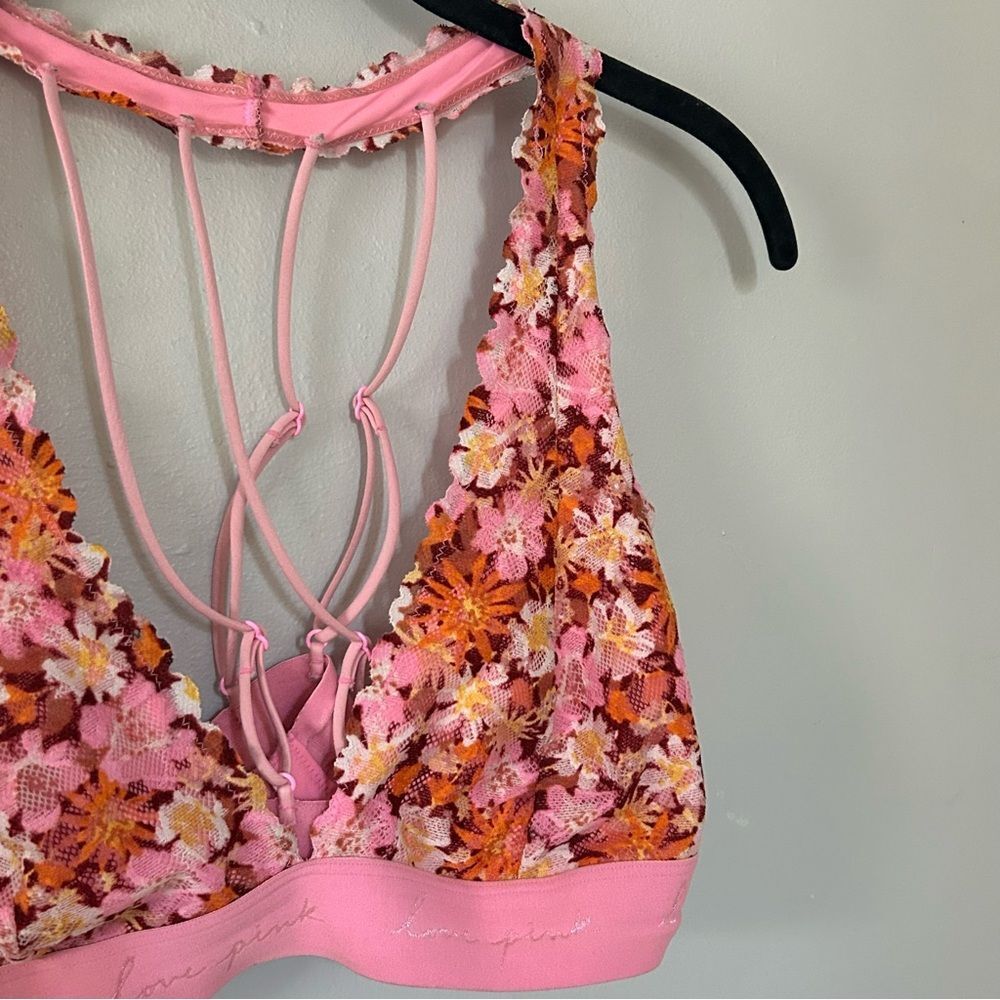 Victoria's Secret Pink Floral Lace Bralette with Orange Accents